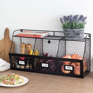 MyGift Rustic Wire Produce Basket for Kitchen Organization