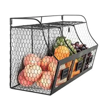 MyGift Rustic Wire Produce Basket for Kitchen Organization