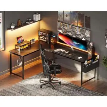 ODK L Shaped 66" Corner Desk, Computer Gaming Home Office Writing Desk with Monitor Shelf, Space-Sav...