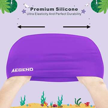 Aegend 2 Pack Swim Cap Kids (Age 2-10), Waterproof Silicone Swimming Caps for Kids Cover Ears, Comfortable Fit for Long Hair & Short Hair, 3D Ergonomic Fit for Girls and Boys, Pink&Purple
