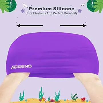 Aegend 2 Pack Swim Cap Kids (Age 2-10), Waterproof Silicone Swimming Caps for Kids Cover Ears, Comfortable Fit for Long Hair & Short Hair, 3D Ergonomic Fit for Girls and Boys, Pink&Purple