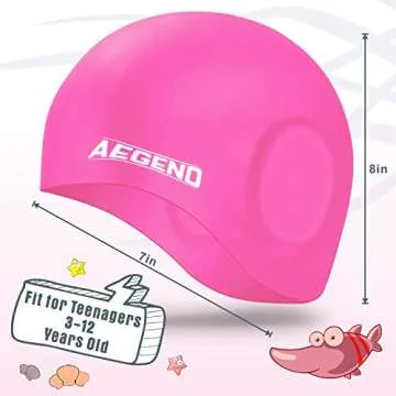 Aegend 2 Pack Swim Cap Kids (Age 2-10), Waterproof Silicone Swimming Caps for Kids Cover Ears, Comfortable Fit for Long Hair & Short Hair, 3D Ergonomic Fit for Girls and Boys, Pink&Purple