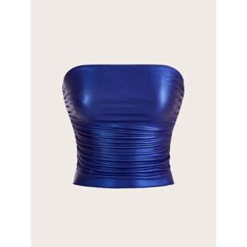 SOLY HUX Women's PU Leather Ruched Tube Top Strapless Sexy Party Clubwear Tops Going Out Streetwear ...
