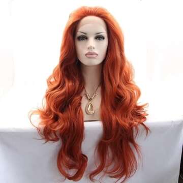 xiweiya Copper Red Lace Front Wig Long Natural Wavy Auburn Red Synthetic Gluess Wigs 13X3 Lace Wig P...