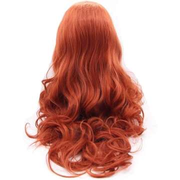 xiweiya Copper Red Lace Front Wig Long Natural Wavy Auburn Red Synthetic Gluess Wigs 13X3 Lace Wig Pre Plucked Free Part Heat Resistant Hair for Women Drag Queen 24Inch