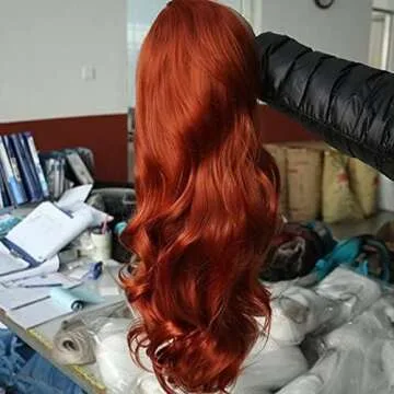 xiweiya Copper Red Lace Front Wig Long Natural Wavy Auburn Red Synthetic Gluess Wigs 13X3 Lace Wig Pre Plucked Free Part Heat Resistant Hair for Women Drag Queen 24Inch