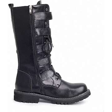 Tebapi Men's Leather Motorcycle Long Boots Side Zipper Waterproof Biker Riding Punk Rock Round Toe C...