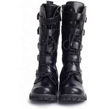 Tebapi Men's Leather Motorcycle Long Boots Side Zipper Waterproof Biker Riding Punk Rock Round Toe Cowboy Western Tactical Army Boot Black Lace up Men Shoes 10
