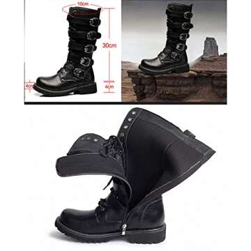 Tebapi Men's Leather Motorcycle Long Boots Side Zipper Waterproof Biker Riding Punk Rock Round Toe Cowboy Western Tactical Army Boot Black Lace up Men Shoes 10