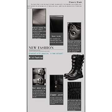 Tebapi Men's Leather Motorcycle Long Boots Side Zipper Waterproof Biker Riding Punk Rock Round Toe Cowboy Western Tactical Army Boot Black Lace up Men Shoes 10