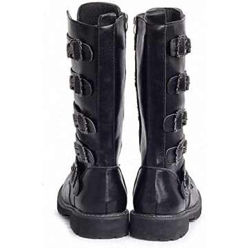 Tebapi Men's Leather Motorcycle Long Boots Side Zipper Waterproof Biker Riding Punk Rock Round Toe Cowboy Western Tactical Army Boot Black Lace up Men Shoes 10