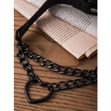 Sacina Goth Heart Chain Choker Necklace, Black PU Leather Choker, Gothic Punk Grunge Emo Necklace, Halloween Christmas Jewelry Gift for Women, Men