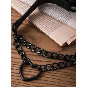 Sacina Goth Heart Chain Choker Necklace, Black PU Leather Choker, Gothic Punk Grunge Emo Necklace, Halloween Christmas Jewelry Gift for Women, Men