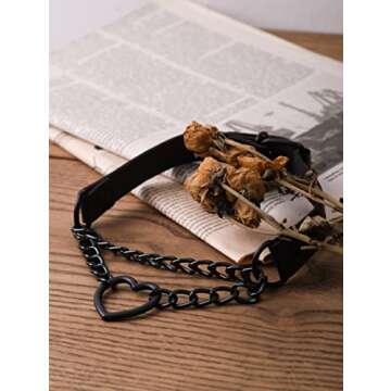 Sacina Goth Heart Chain Choker Necklace, Black PU Leather Choker, Gothic Punk Grunge Emo Necklace, Halloween Christmas Jewelry Gift for Women, Men