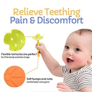 Baby Teething Toys, Soft Silicone Fruit Teether Set with Pacifier Clip/Holder for Toddlers & Infants, 5 Pack