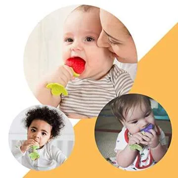 Baby Teething Toys, Soft Silicone Fruit Teether Set with Pacifier Clip/Holder for Toddlers & Infants, 5 Pack
