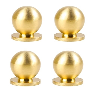 RZDEAL 4pcs 1" x1-1/16(25mmx27mm) Diameter Round Solid Brass Pulls Antique Cabinet Drawer Small Hand...
