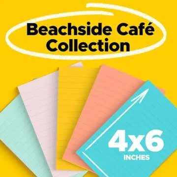 Post-it Notes, 4 in x 6 in, 5 Lined Sticky Note Pads, 100 Sheets per Pad, Beachside Café Collection...