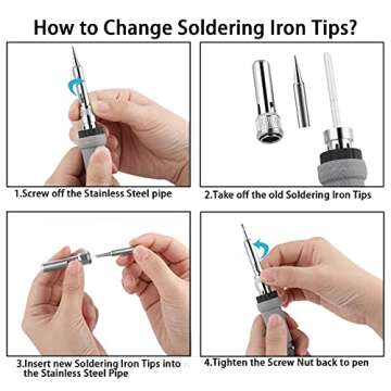 Aipudi Soldering Iron Kit Electric 60W 110V LCD Display Adjustable Temperature Soldering Gun Welding Tools, Solder Wire Tube/Small stents/5pcs Replacement Tips