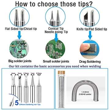 Aipudi Soldering Iron Kit Electric 60W 110V LCD Display Adjustable Temperature Soldering Gun Welding Tools, Solder Wire Tube/Small stents/5pcs Replacement Tips