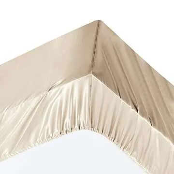 Ersmak 7 Pieces Satin Sheets Set King Size, Luxury Silky Beige Satin Bed Sheets Set with 1 Deep Pocket Fitted Sheet, 1 Soft Flat Sheet, 4 King Pillowcases and 1 Body Pillowcase