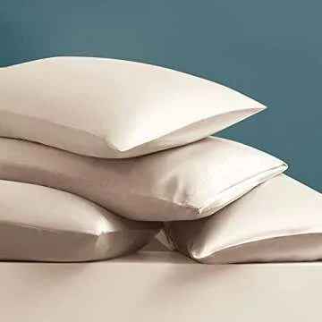 Ersmak 7 Pieces Satin Sheets Set King Size, Luxury Silky Beige Satin Bed Sheets Set with 1 Deep Pocket Fitted Sheet, 1 Soft Flat Sheet, 4 King Pillowcases and 1 Body Pillowcase