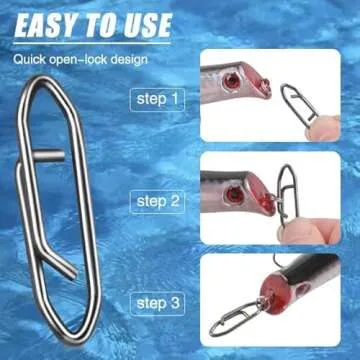 Fishing Power Speed Clips Stainless Steel Topwater Speed Clips for Fishing Lures Quick Change Swivels High Strength Fishing Snap Connectors Freshwater Saltwater Crankbait Popper Lures (18#-50PCS)