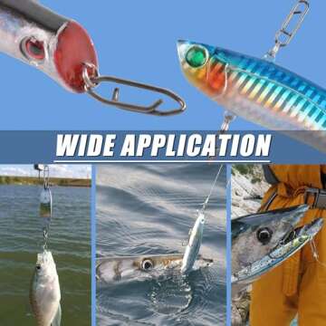 Fishing Power Speed Clips Stainless Steel Topwater Speed Clips for Fishing Lures Quick Change Swivels High Strength Fishing Snap Connectors Freshwater Saltwater Crankbait Popper Lures (18#-50PCS)