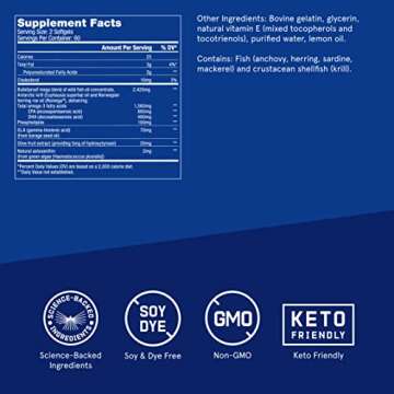 Bulletproof Lemon-Flavored Omega Krill Complex Softgels, 120 Count, Fish Oil Supplement for Brain and Heart Health