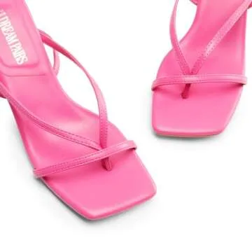 DREAM PAIRS Women's kitten Low Strappy Lace Up Heels Open Square Toe Thong Ankle Strap Heels Sexy Fashion Comfort Dress Shoes Party Sylvestra Pumps Heeled Sandals,Size 8,Hot Pink-Pu,SDHS2405W