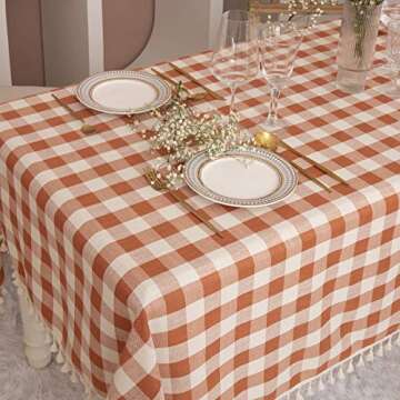 Midsummer Breeze Rustic Plaid Square Tablecloth-Country Buffalo Check Cotton Table Cloth for Spring Fall Thanksgiving Farmhouse Kitchen Dining Restaurant Decoration(55x55, Orange)