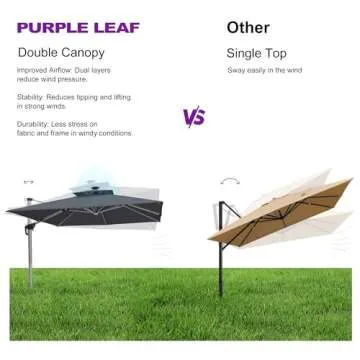 PURPLE LEAF 11ft Solar LED Double Top Patio Umbrella