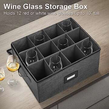 Mayniu Stemware Storage Cases, Wine Glass Storage Box Containers with Dividers for Glassware Crystal...