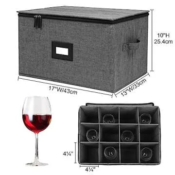 Mayniu Stemware Storage Cases, Wine Glass Storage Box Containers with Dividers for Glassware Crystal Storage and Transport, Hard Shell and Stackable (Black)