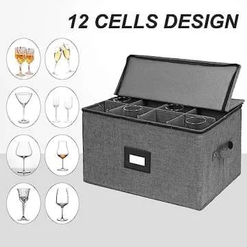 Mayniu Stemware Storage Cases, Wine Glass Storage Box Containers with Dividers for Glassware Crystal Storage and Transport, Hard Shell and Stackable (Black)