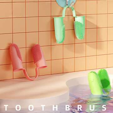 ZINMIT 360º Dog Fingerbrush Toothbrush Kit Ergonomic Design, Two Fingers Toothbrushes for Dog Cats Teeth Cleaning, Washable&Comfortable&Durable, 1 Set for Two Fingers, (Pink)