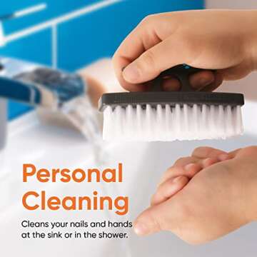 Superio Stiff Nail Brush Cleaner with Handle- 3 Pack Durable Brush Scrubber to Clean Toes, Fingernails, Hand Scrubber All Surface Cleaning, White Heavy Duty Scrub Brush Stiff Bristles, Easy to Hold