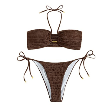 Elegant SweatyRocks 2 Piece Halter Bikini in Coffee Brown