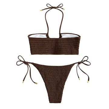 Elegant SweatyRocks 2 Piece Halter Bikini in Coffee Brown