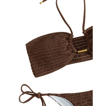 Elegant SweatyRocks 2 Piece Halter Bikini in Coffee Brown