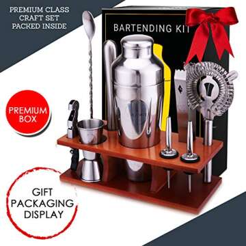 JLHT Bar Set 11-Piece Bartender Kit - Cocktail Shaker Set Bar Tool Set for Home and Professional Bartending - Martini Shaker and Drink Mixing Bar Tools - Cocktail Kit with Bar Tools, Recipe Bonus