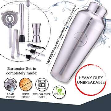 JLHT Bar Set 11-Piece Bartender Kit - Cocktail Shaker Set Bar Tool Set for Home and Professional Bartending - Martini Shaker and Drink Mixing Bar Tools - Cocktail Kit with Bar Tools, Recipe Bonus