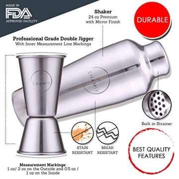 JLHT Bar Set 11-Piece Bartender Kit - Cocktail Shaker Set Bar Tool Set for Home and Professional Bartending - Martini Shaker and Drink Mixing Bar Tools - Cocktail Kit with Bar Tools, Recipe Bonus