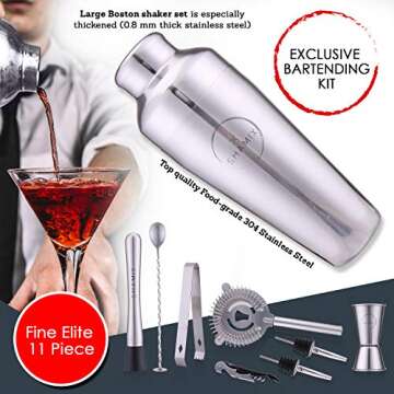 JLHT Bar Set 11-Piece Bartender Kit - Cocktail Shaker Set Bar Tool Set for Home and Professional Bartending - Martini Shaker and Drink Mixing Bar Tools - Cocktail Kit with Bar Tools, Recipe Bonus