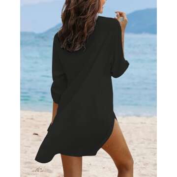 Ekouaer Beach Cover Ups for Women V Neck Bathing Suit Cover Up Bikini Swimsuit Coverup Beach Dress Shirt Black