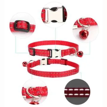 Puppy Collar with Bell, Reflective Nylon Metal Buckle Cat Collar with Bells for XXS XS Tiny Pet Litt...