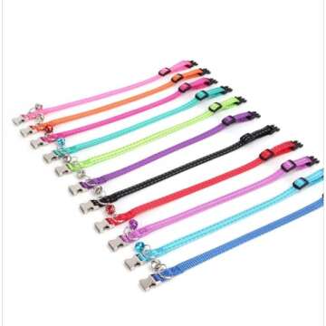 Puppy Collar with Bell, Reflective Nylon Metal Buckle Cat Collar with Bells for XXS XS Tiny Pet Little Dogs Girl Kitten Female Small Animal, Pink X-Small