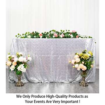 ShiDianYi 50''x72''Silver Sequin Tablecloth, Wedding Table Cloth, Sparkle Sequin Linens, Glitz, Sequ...