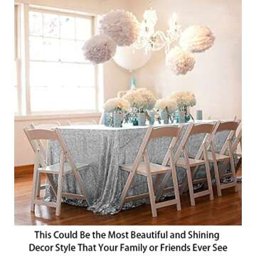 ShiDianYi 50''x72''Silver Sequin Tablecloth, Wedding Table Cloth, Sparkle Sequin Linens, Glitz, Sequin Cake Tablecloth, Sequin Tablecloth (50''x72'')