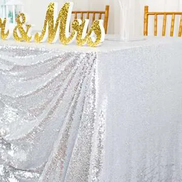 ShiDianYi 50''x72''Silver Sequin Tablecloth, Wedding Table Cloth, Sparkle Sequin Linens, Glitz, Sequin Cake Tablecloth, Sequin Tablecloth (50''x72'')